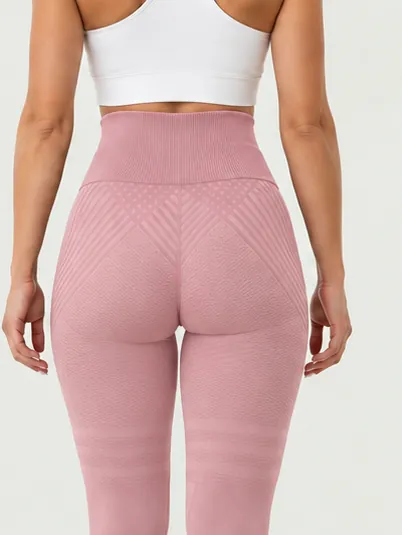 Legginsy modelujące Elevime w kolorze różowym, tył: wysoki stan i teksturowana dzianina 3D