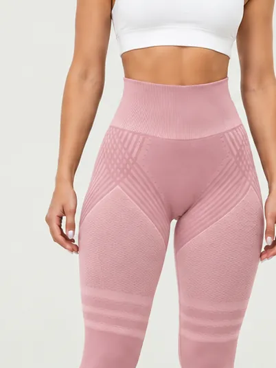 Legginsy modelujące Elevime w kolorze różowym, przód: wysoki stan i teksturowana dzianina 3D